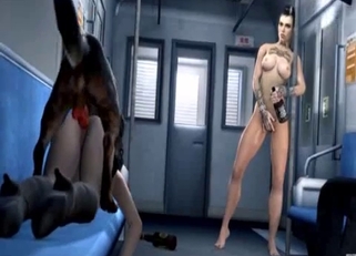 Stunning blonde banged hard by 3D doberman